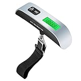 ROSIMO Portable Digital Luggage Scale Hand Held Green Backlight LCD Electronic Scale Hanging Scale Thermometer 50kg Capacity Weighing Device with Rubber Paint Handle , Silver