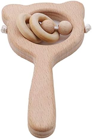 Baby Toys Beech Wood Bear Hand Teething Wooden Ring Can Chew Beads Baby Rattles Play Gym Montessori Stroller Toys Yichener
