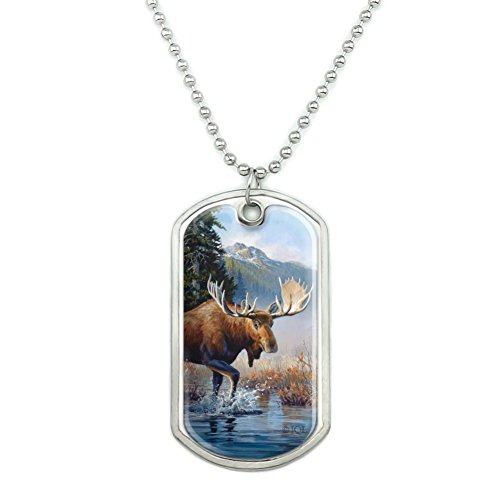 GRAPHICS & MORE Moose in The River Forest Woods Wilderness Military Dog Tag Pendant Necklace with Chain