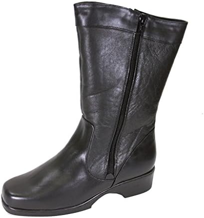 FIC PEERAGE Maya Women Extra Wide Width Mid Calf Leather Boot BLACK 5