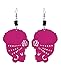Wooden Flower Turban African Woman Head and Bead Dangle Hook Earrings - Fuchsia, Black Bead