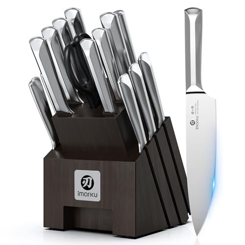 imarku Knife Set with Honing Rod, 16-Piece Japanese High Carbon Stainless Steel Kitchen Knife Sets, Ultra-Sharp Knives, Full Tang Ergonomic Handle, Dark Gray