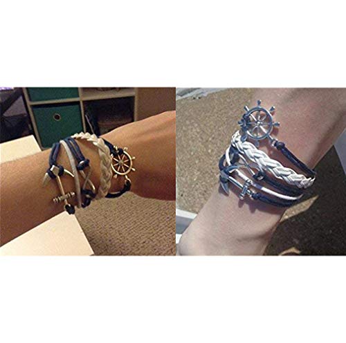 BLUETOP Nautical Bracelets for Women Navy Rudder Anchor Braided Weave Leather Rope Leisure Bracelet Style Collection - Thumbnail 4