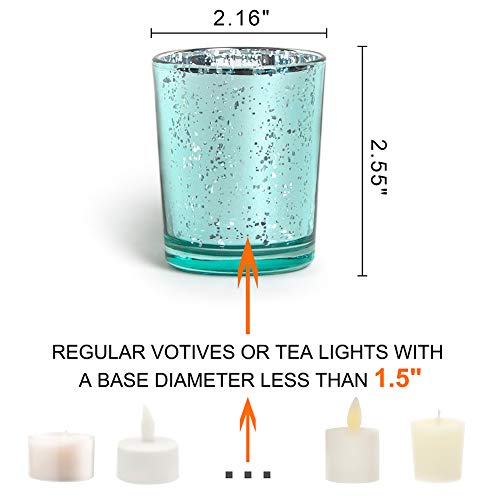 Letine Glass Votive Candle Holders Set of 36 - Speckled Mercury Aquamarine Tealight Candle Holder Bulk - Ideal for Wedding Centerpieces & Home Decor - Thumbnail 5