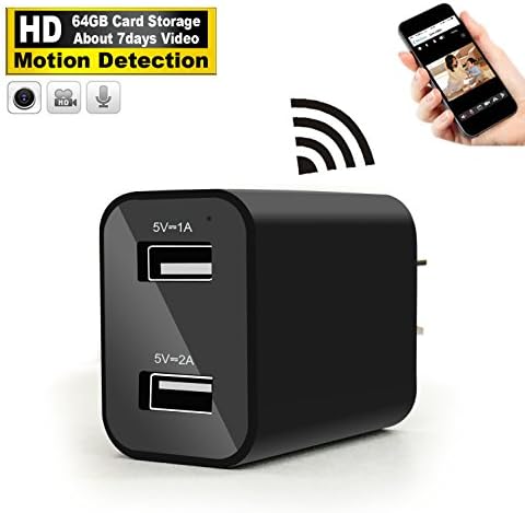 Hidden Camera Wall Charger - WiFi Remote View - Nanny Spy Camera Adapter - HD H.264 Video Recorder (64GB About Storage 7 days Video) - Motion Detection by LUOHE [Updated Version]