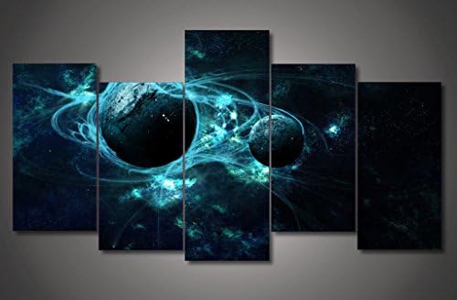 Green Modern Aurora Borealis Outer Space Cosmos Northern Light Canvas Prints Picture Painting Framed Ready to Hang (5 Panels/Set)
