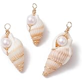 Gelirda 100Pcs Natural Shell Pendants Ocean Beach Seashell Charms with Pearl Beads Coopper Wire Wrapped for Jewelry Making Necklace Earrings