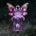 Exhart Garden Solar Lights, Decorative Angel Garden Stake, 12 LEDs, Cute Yard and Pathway Decor, Purple, 4 x 34 Inch
