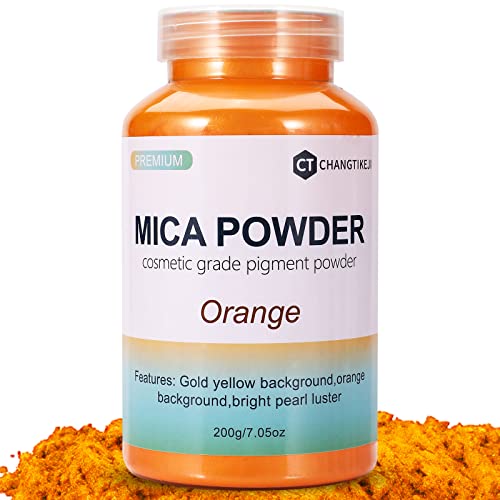 Mica Powder,7.05OZ（200g）,Orange Mica Powder Pigment for Epoxy Resin，Lip Gloss，Paint，Dye，Soap Making，Nail Polish,andle Making,Bath Bombs(Orange)