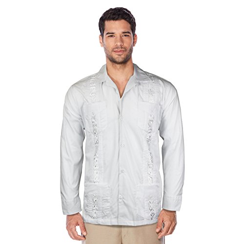 Maximos USA Guayabera Men's Cuban Beach Wedding Long Sleeve Button-up Casual Dress Shirt (White, Medium)