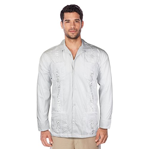 Maximos USA Guayabera Men's Cuban Beach Wedding Long Sleeve Button-up Casual Dress Shirt (White, Large)