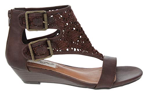 Sugar Women's Wigout Demi Wedge Sandal 10 Dark Brown Crochet