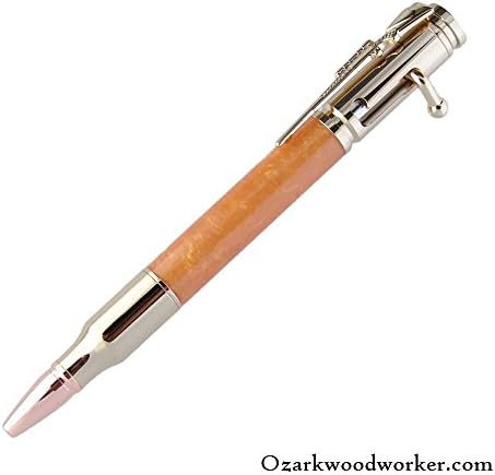 Gold Metallic Orange 24kt Gold 30 Caliber Bullet Bolt Action Custom Handmade Acrylic Ballpoint Hand Turned