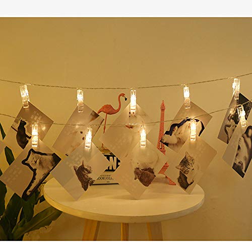 GHodec Photo Hanging Clip String Lights Battery Powered 20 LEDs Bedroom Fairy Lights with 10-Clip for Pictures/Artwork/Decor (Warm White)