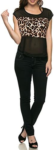Simply Savvy Co Leopard Animal Print Sheer Mesh Blouse Sleeveless Top (Medium)
