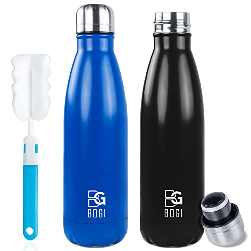 BOGI Edelstahl Trinkflasche 500ml, 2-Pack Doppelwandige Thermosflasche Auslaufsicher Trinkflasche Edelstahl Isolierflasche BPA-Frei Kinder Trinkflasch