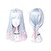 Women Girls Medium Size Harajuku Light Blue Mixed Pink Sweet Lolita Wig Super Natural Club Bob Costume Party Daily Hair with Wig Cap