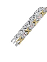 Pulsera para mujer, de titanio y acero inoxidable, con piedras brillantes y chapa de oro, para terapia magnética