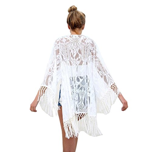 Binmer(TM)Women Lace Long Tassel Bikini Swimwear Cover Up Beach Coat Bathing Suit (S)