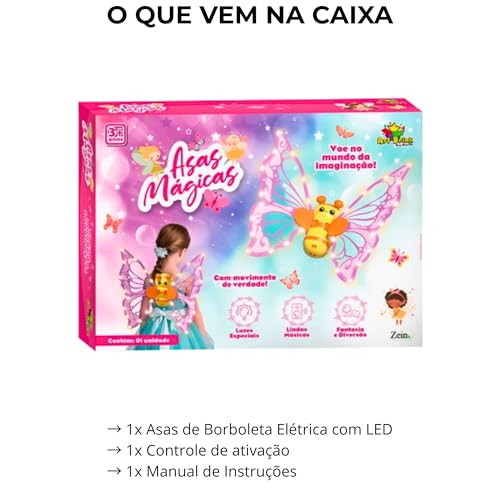 Asas de Borboleta Elétrica com Led, Luz e Música — Movimento Real, Fantasia Infantil Mágica, Para Meninas a Partir de 3 Anos