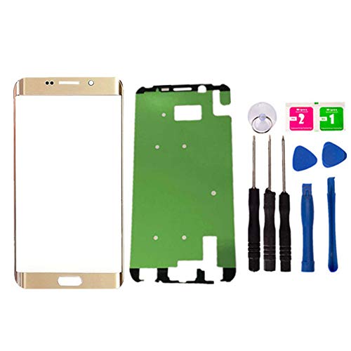 Replacement Repair Front Outer Top Glass Lens Cover Screen for Samsung Galaxy S6 Edge Plus G928F G928T G928P G928V 5.7 inch Mobile Phone Curved Surface Parts with Adhesive Tools Kit (Gold)