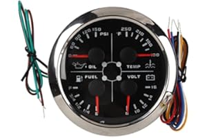 4in1 Multifunction Guage, 85mm Voltmeter Fuel Level Oil Pressure Water Temp Guage, Waterproof DC 8 to 16V AUTO Guage for 12V 