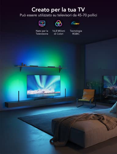 Govee RGBIC TV Light Bars, WiFi Backlight with Dual LED Beads, 15 Inches, Multiple Positioning, Suitable for 45-70 inch TVs, Compatible with Alexa and Google Assistant, Black