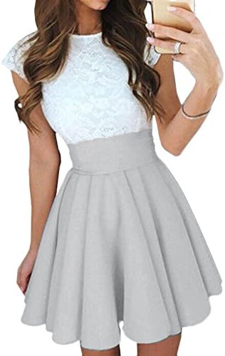 Elevesee Women's Lace A-line Sleeveless Pleated Cocktail Party Skater Skirt Dress