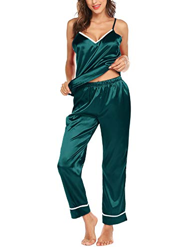Romanstii Silk Satin Pajamas Sleepwear Set Cami Sexy Loungewear PJ Green S-XXL