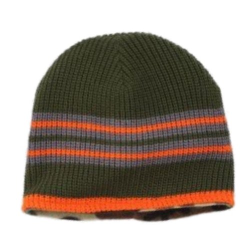 Ben Berger Boys Reversible Green Knit Beanie Cammo Fleece Stocking Cap Hat