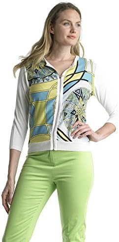 Ally NYC Women's Mossaic Print Zip Front Sweater Jacket - Bright White - L