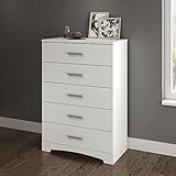 South Shore Gramercy 5-Drawer Dresser, Pure White with Brushed Nickel Handles