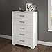 South Shore Gramercy 5-Drawer Dresser, Pure White with Brushed Nickel Handles