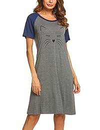 Ekouaer Sleepwear - Camisa de dormir de algodón para mujer, manga corta, cuello redondo, tallas S-XXL