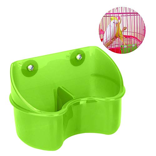 Bird Cage Feeder, Plastic Double Feeding Bowl Dish No-Mess Fixed Food Water Feeder for Parrots Budgie Cockatiel Poultry Pigeon Quail (Green)