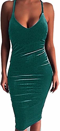 Belleshine Women's Sexy Sleeveless Camisole Tops Velvet Bodycon Midi Club Dress?Green,XL)