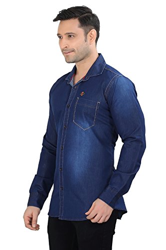 meraki by private image solid blue single pocket denim shirts