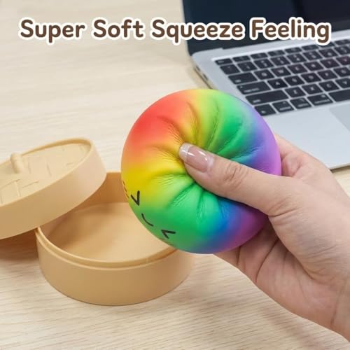 SLEEPHEAD®Rainbow Mystery Dumpling Squishies Stress Balls, Fidget Sensory Toy with Food Steamer, Squeeze Dough Ball for Stress Relief, Stretchy Desk Toys Gift