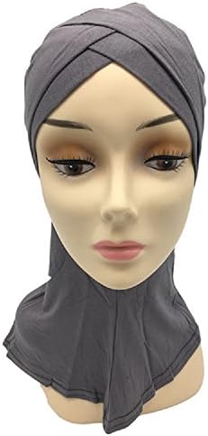Double Crossover Pure Color Cotton Muslim Arab Hijab Cap Women Scarf