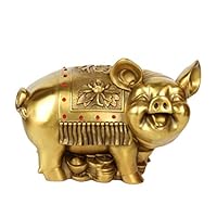 Brass Feng Shui Money Pig Statue 4.7"(L) Attract Wealth Chinese Zodiac Sculpture Home Decoration Collectible PTZY039