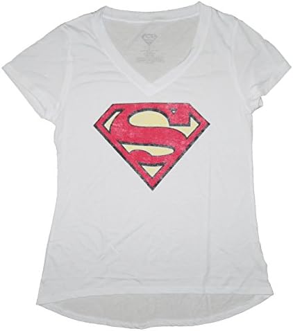 DC Comics Women's Superman Symbol V-Neck Shirts (Large, Symbol (White))