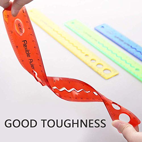 Xstar 4 Pack Thick Durable Transparent 12 inch Rulers Shatterproof Plastic Ruler Straight Ruler Math Rulers Soft 12" Ruler,Dual Side 30cm/12inches Rulers for Student School Office(4PCS)