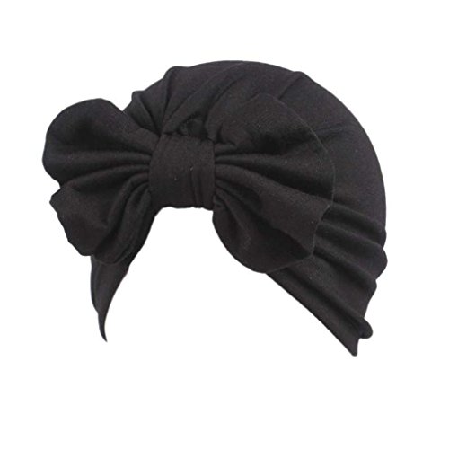 vmree Toddler Warm Cap, Kids Girl Boho Hat Beanie Scarf Turban Head Wrap Caps(3-8T) (Black) - Thumbnail 2