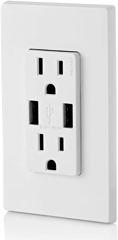 Leviton T5632-W 15-Amp Charger/Tamper Resistant Duplex Receptacle, 1-Pack, White - - 