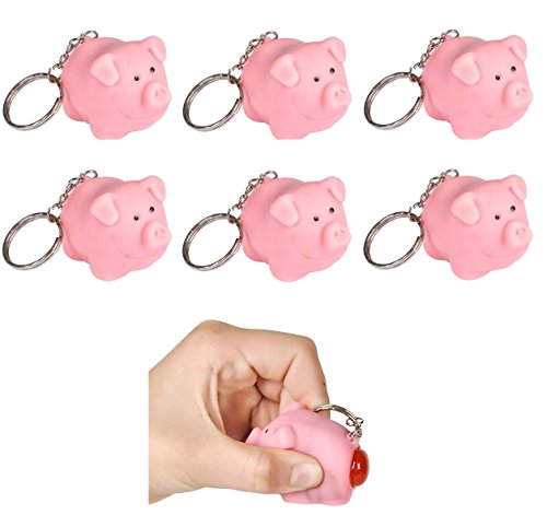 6 Count 2 Inch Rubber Naughty Pooping Pig Keychain Novelty Joke Gag Gift