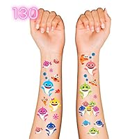 Baby Shark Temporary Tattoos for Kids 130 Tatoos Baby Shark Party Favors and Birthday Party Decorations Party Supplies for Children Halloween Costume (V2)