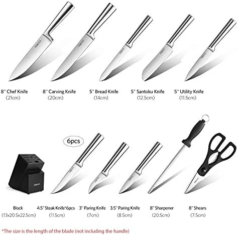HOMEVER Couteau de Cuisines, 16 Pièces Set Couteaux de Cuisine en Acier Inoxydable avec Bloc en Bois, Ensemble de Couteaux, Couteaux de Chef avec Porte, Bloc de Couteaux pour la Cuisine