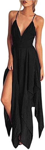 TAORE Dress Summer Women Boho Long Evening Cocktail Party Dress Casual Beach Dress Sundress (US12=Label SizeXL, Black)