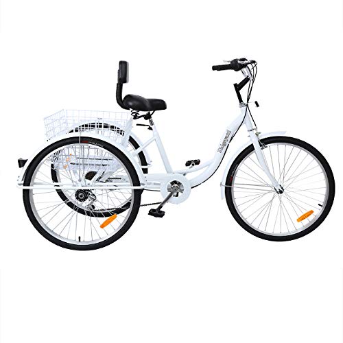 Iglobalbuy 26 Inch Adult Tricycles Series 7 Speed 3 Wheel Bikes for Adult Tricycle Trike Cruise Bike Large Size Basket for Recreation, Shopping,Exercise Men's Women's Bike - Thumbnail 2