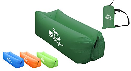 US Lounger Dark Green Headrest Fast Inflatable Portable Outdoor or Indoor Wind Bed Lounger, Air Bag Sofa, Air Sleeping Sofa Couch, Lazy Bed for Camping, Beach, Park, Backyard
